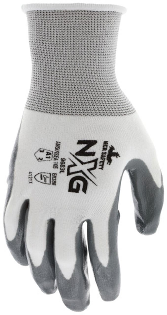 MCR Safety 9683XS | NXG ­ Work Gloves 15 Gauge White Nylon Shell Gray Nitrile Coated Palm