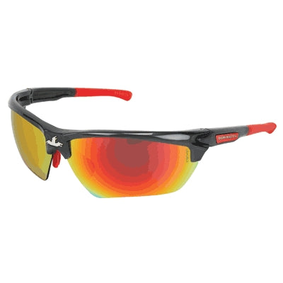 MCR Safety DM131RZ | Dominator BossMan Safety Glasses Black/Red Frame, Fire Mirror Polarized Lens