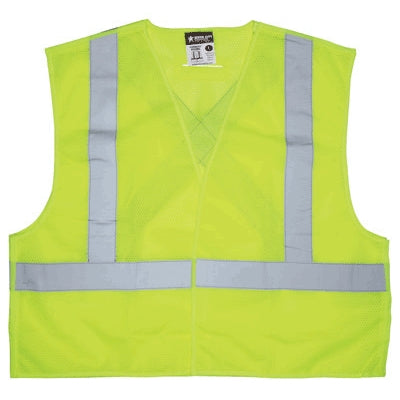 MCR Safety XCL2MLL | Class 2 High-Visibility Tear-Away X-Back Polyester Safety Vest Lime, Large