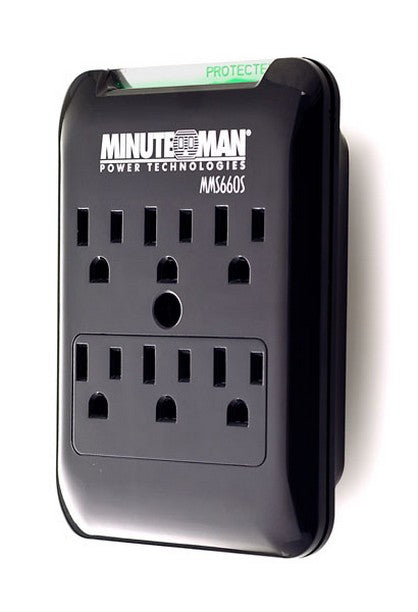 Minuteman MMS660S Slim, 6-Outlet Wall Tap, 1080 Joules