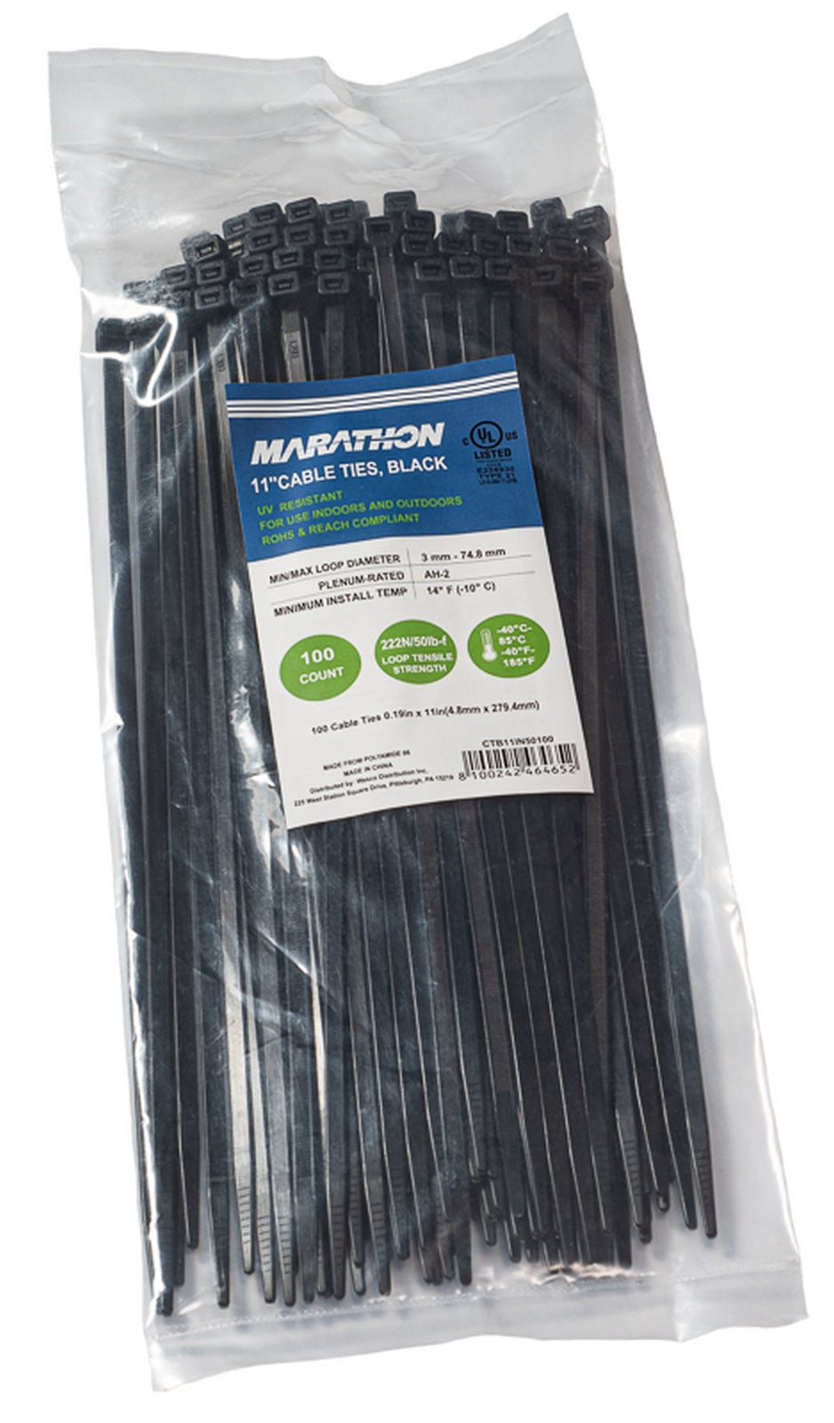 Marathon CTB11IN50100 | Cable Tie, Length 11 in. (280mm), Nylon 6.6, Tensile Strength 50 lb