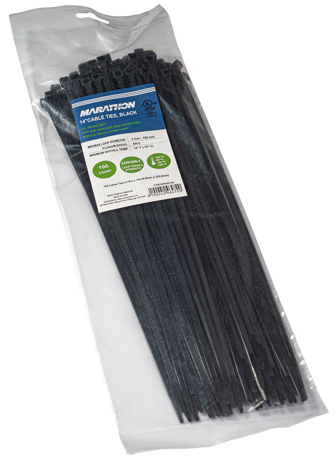 Marathon CTB14IN50100 | Cable Tie, Length 14 in. (360mm), Nylon 6.6, Tensile Strength 50 lb