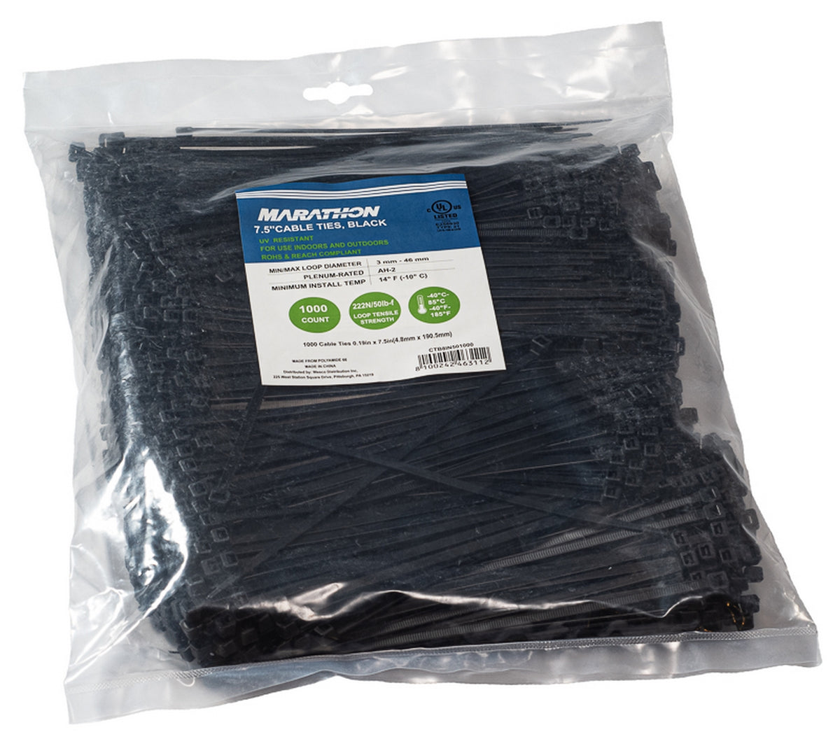 Marathon CTB8IN501000 | Cable Tie, Length 7 in. (190mm), Nylon 6.6, Tensile Strength 50 lb