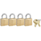 Master Lock 120Q | Padlock, Keyed Alike, 3-Pin Cylinder, 3/4" Width, 7/16" Shackle Clearance, Solid Brass, 4 each per Pack
