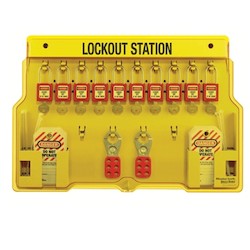 Master Lock 1483BP410 | Ten-Person Padlock Lockout Station, Complete with Xenoy Padlocks