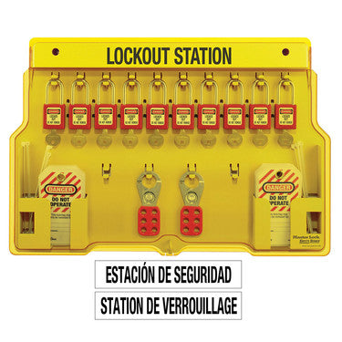 Master Lock 1483BP410 | Ten-Person Padlock Lockout Station, Complete with Xenoy Padlocks