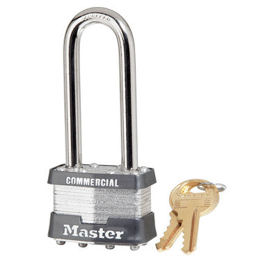 Master Lock 1LJ | Tumbler Padlock, Keyed Different, 4-Pin W1 Cylinder, 1-3/4" Width, 2-1/2" Shackle Clearance, Laminated Steel