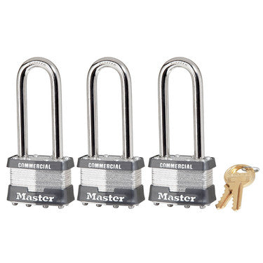 Master Lock 1TRILJCOM | Tumbler Padlock, Keyed Alike, 4-Pin W1 Cylinder, 1-3/4" Width, 2-1/2" Shackle Clearance, Laminated Steel, for Commercial