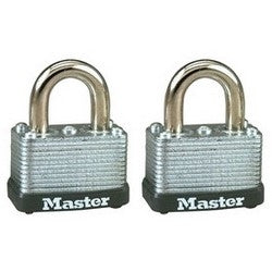 Master Lock 22T | Padlock, Warded, Keyed Different, 1-1/2" Width, 5/8" Shackle Clearance, Laminated Steel, 2 each per Pack