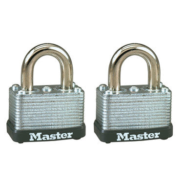 Master Lock 22T | Padlock, Warded, Keyed Different, 1-1/2" Width, 5/8" Shackle Clearance, Laminated Steel, 2 each per Pack