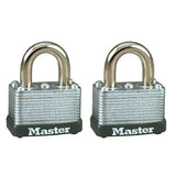 Master Lock 22T | Padlock, Warded, Keyed Different, 1-1/2" Width, 5/8" Shackle Clearance, Laminated Steel, 2 each per Pack