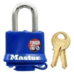 Master Lock 312D | Tumbler Padlock, Keyed Different, 4-Pin Cylinder, 1-9/16" Width, 1-1/16" Shackle Clearance, Laminated Steel, Blue