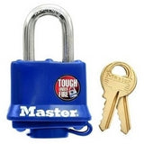 Master Lock 312D | Tumbler Padlock, Keyed Different, 4-Pin Cylinder, 1-9/16" Width, 1-1/16" Shackle Clearance, Laminated Steel, Blue