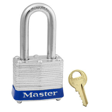 Master Lock 3LFBLU | Laminated Steel Padlock, 1-1/2" Long Shackle, Blue