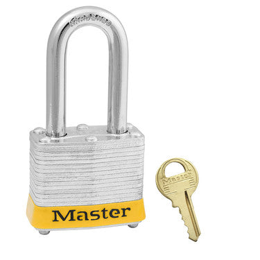 Master Lock 3LFYLW | Laminated Steel Padlock, 1-1/2" Shackle, Yellow Bumper