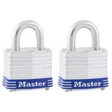 Master Lock 3T | Tumbler Padlock, Keyed Alike, 4-Pin Cylinder, 1-9/16" Width, 3/4" Shackle Clearance, Laminated Steel, 8 each per Pack