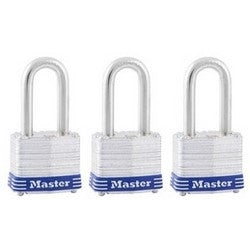 Master Lock 3TRILF | Tumbler Padlock, Keyed Alike, 4-Pin Cylinder, 1-9/16" Width, 1-1/2" Shackle Clearance, Laminated Steel