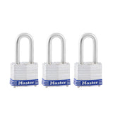 Master Lock 3TRILF | Tumbler Padlock, Keyed Alike, 4-Pin Cylinder, 1-9/16" Width, 1-1/2" Shackle Clearance, Laminated Steel