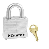 Master Lock 3WHT | Laminated Steel Safety Padlock, White, 1-9/16" Wide Body, 3/4" Shackle
