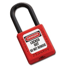 Master Lock 406RED | Safety Padlock, 1.75" Xenoy Body, 1.5" Plastic Shackle, Keyed Different, Red