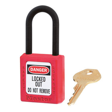 Master Lock 406RED | Safety Padlock, 1.75" Xenoy Body, 1.5" Plastic Shackle, Keyed Different, Red