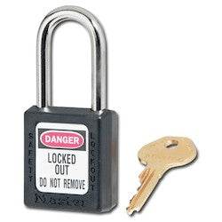 Master Lock 410BLK | Safety Padlock, 1.75" Xenoy Body, 1.5" Steel Shackle, Keyed Different, Black