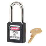 Master Lock 410BLK | Safety Padlock, 1.75" Xenoy Body, 1.5" Steel Shackle, Keyed Different, Black