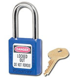 Master Lock 410BLU | Safety Padlock, 1.75" Xenoy Body, 1.5" Steel Shackle, Keyed Different, Blue