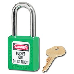 Master Lock 410GRN | Safety Padlock, 1.75" Xenoy Body, 1.5" Steel Shackle, Keyed Different, Green