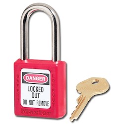 Master Lock 410RED | Safety Padlock, 1.75" Xenoy Body, 1.5" Steel Shackle, Keyed Different, Red
