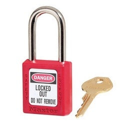 Master Lock 410RED | Tumbler Padlock, Keyed Different, 6-Pin Cylinder, 1-1/2" Width, 1-1/2" Shackle Clearance, Thermoplastic, Red