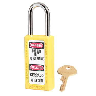 Master Lock 411YLW | Safety Padlock, 3" Xenoy Body, 1.5" Steel Shackle, Keyed Different, Yellow