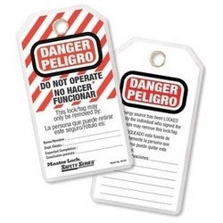 Master Lock 497AX | Safety Tag, Guardian Extreme, Heavy Duty, 3-1/8" Width x 5-3/4" Height, Do Not Operate, Spanish/English, Laminated