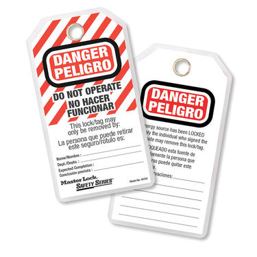 Master Lock 497AX | Safety Tag, Guardian Extreme, Heavy Duty, 3-1/8" Width x 5-3/4" Height, Do Not Operate, Spanish/English, Laminated