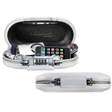 Master Lock 5900DWHT | Combination Personal Safe, Portable, 9-17/32" Width x 4-59/64" Depth x 2-1/4" Height, White