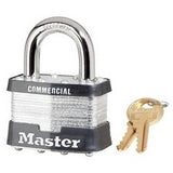 Master Lock 5DCOM | Tumbler Padlock, Keyed Different, 4-Pin W1 Cylinder, 2" Width, 1" Shackle Clearance, Laminated Steel, for Commercial