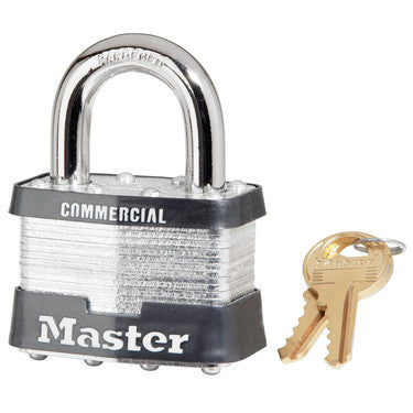 Master Lock 5DCOM | Tumbler Padlock, Keyed Different, 4-Pin W1 Cylinder, 2" Width, 1" Shackle Clearance, Laminated Steel, for Commercial