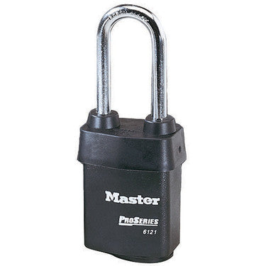 Master Lock 6121LJ | Tumbler Padlock, Proseries, Weather Tough, Keyed Different, 5-Pin Cylinder, 2-1/8" Width, 2-1/2" Shackle Clearance, Laminated Steel