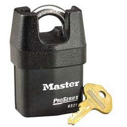Master Lock 6321 KA 10G001 | Tumbler Padlock, Proseries, Keyed Alike, 5-Pin Cylinder, 2-1/8" Width, 3/4" Shackle Clearance, Laminated Steel, Black with 10G001 Key