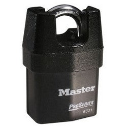 Master Lock 6321 | Tumbler Padlock, Proseries, 5-Pin Cylinder, 2-1/8" Width, 3/4" Shackle Clearance, Laminated Steel, Black