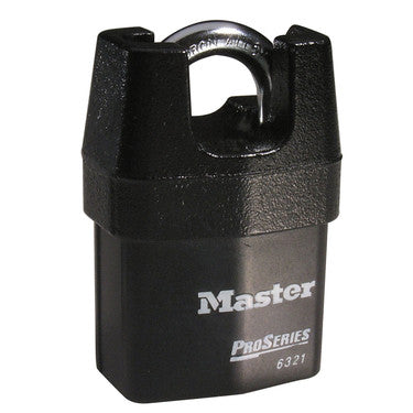 Master Lock 6321 | Tumbler Padlock, Proseries, 5-Pin Cylinder, 2-1/8" Width, 3/4" Shackle Clearance, Laminated Steel, Black