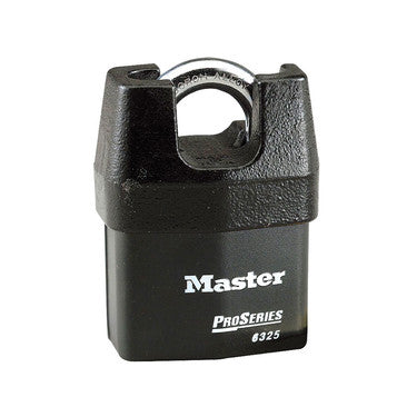Master Lock 6325 | Tumbler Padlock, Proseries, Keyed Different, 5-Pin Cylinder, 2-3/8" Width, 3/4" Shackle Clearance, Laminated Steel, Black
