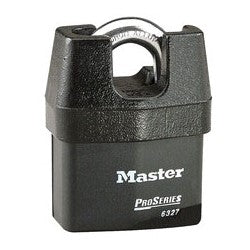 Master Lock 6327 | Tumbler Padlock, Proseries, Keyed Different, 5-Pin Cylinder, 2-5/8" Width, 3/4" Shackle Clearance, Laminated Steel, Black