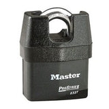 Master Lock 6327 | Tumbler Padlock, Proseries, Keyed Different, 5-Pin Cylinder, 2-5/8" Width, 3/4" Shackle Clearance, Laminated Steel, Black