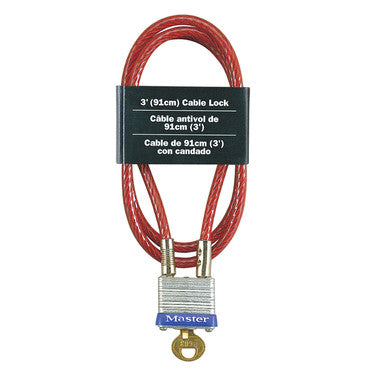 Master Lock 719D | Cable Lock, Keyed Different, 4-Pin Cylinder, 3/16" Diameter x 3’ Length, Laminated Steel with Integrated Laminated Steel Padlock, for Vehicle