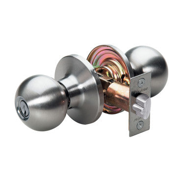 Master Lock BA0115KA4S | Door Lock, Keyed Alike, Ball Knob, 6-Way Adjustable Latch, Satin Nickel, SC1 Cylinder, for Entry, 8 each per Box
