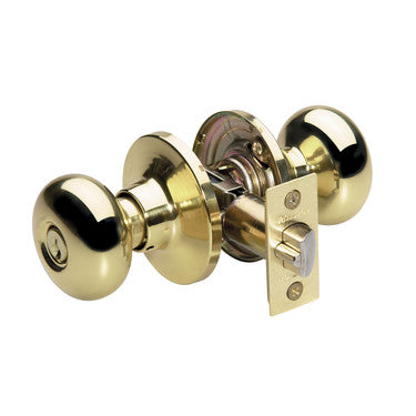Master Lock BC0103KA4W | Door Lock, Keyed Alike, Biscuit Knob, Adjustable Backset, Polished Brass, WR3/5 Cylinder, for Entry, 8 each per Box