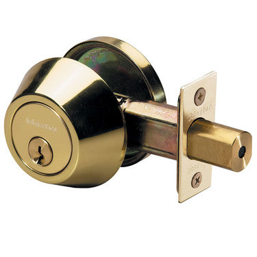 Master Lock DS0603KA4 | Door Deadbolt, KW1 Single Cylinder, 4-Way Adjustable Backset, Keyed Alike, Polished Brass