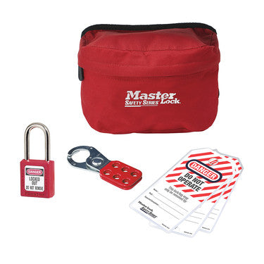 Master Lock S1010P410 | Lockout Pouch with one Zenex™ Thermoplastic Padlock, one Steel Hasp and three Safety Tags