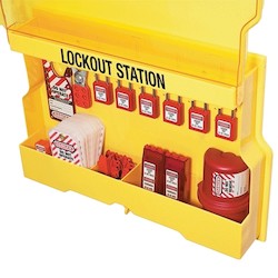 Master Lock S1850E410 | Electrical Lockout Station with 6 Zenex™ Padlocks and Lockout Devices